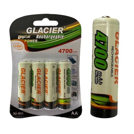 KIT 4 PILHAS RECARREGÁVEL AA GLACIER 4700mAh